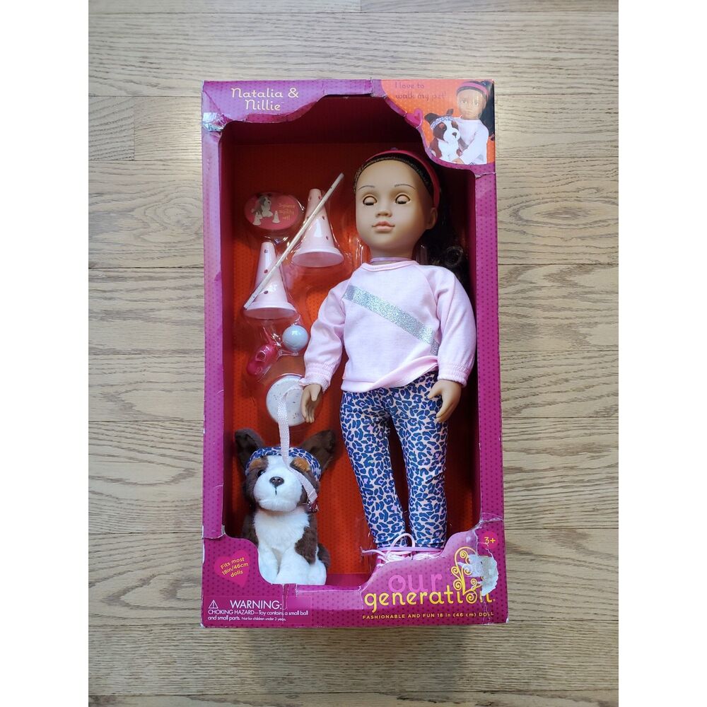 Our Generation Natalia & Nillie 18" Doll & Dog Puppy Pet Training Set New *READ*